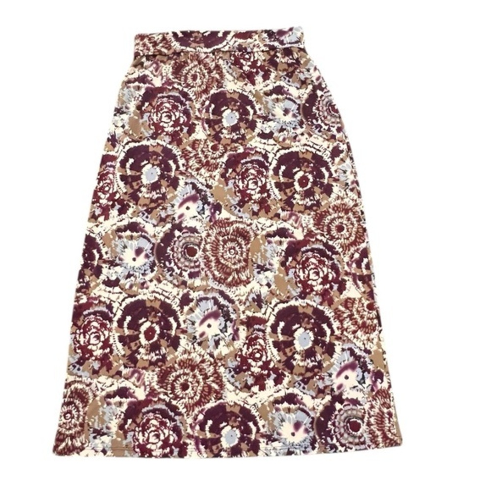 Ing Collection Midi Skirt Stretch Tie Dye Floral Look Neutrals‎ Fold Over Top PL